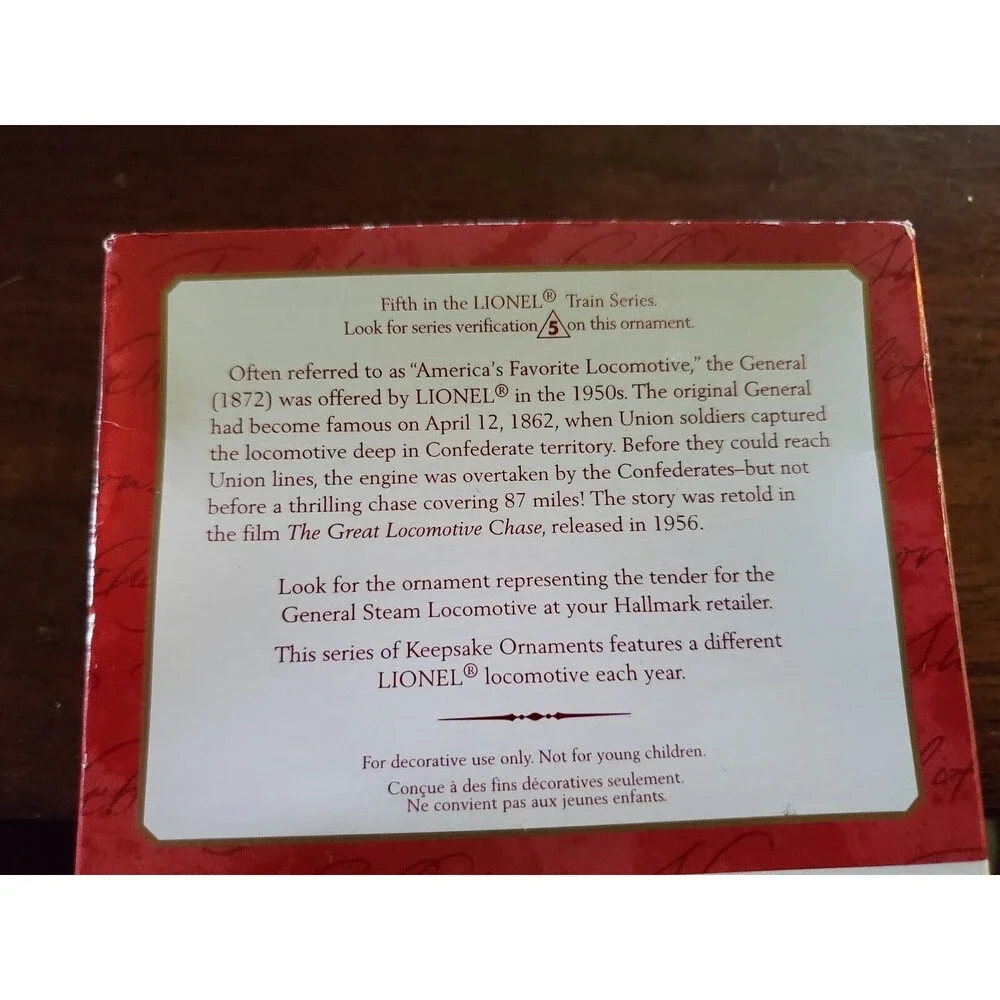 Hallmark Keepsake Ornament 2000 Lionel General Steam Locomotive 5th In Series